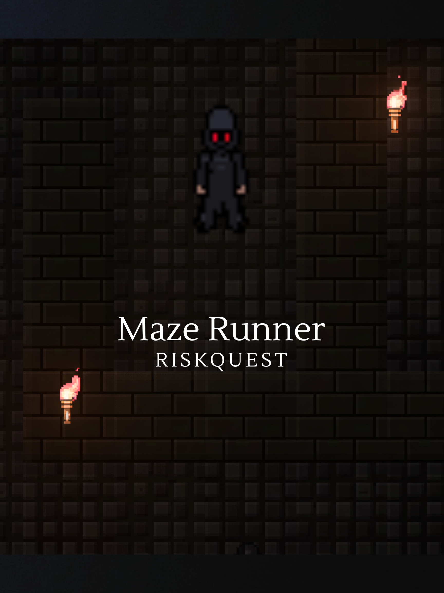 Maze Runner game cover showing dark dungeon with shadowy figure and torches