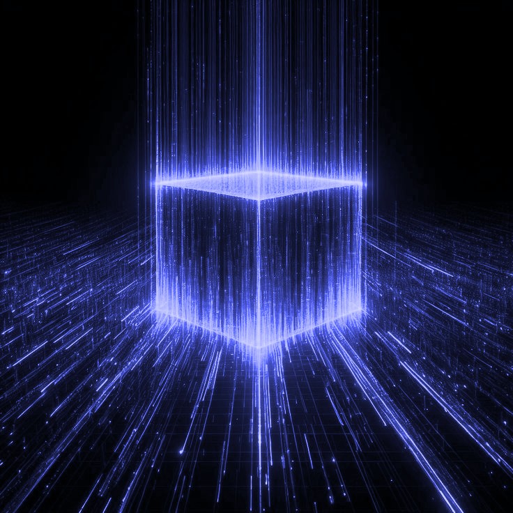 Hacker Cube skin showing a glowing blue tech cube